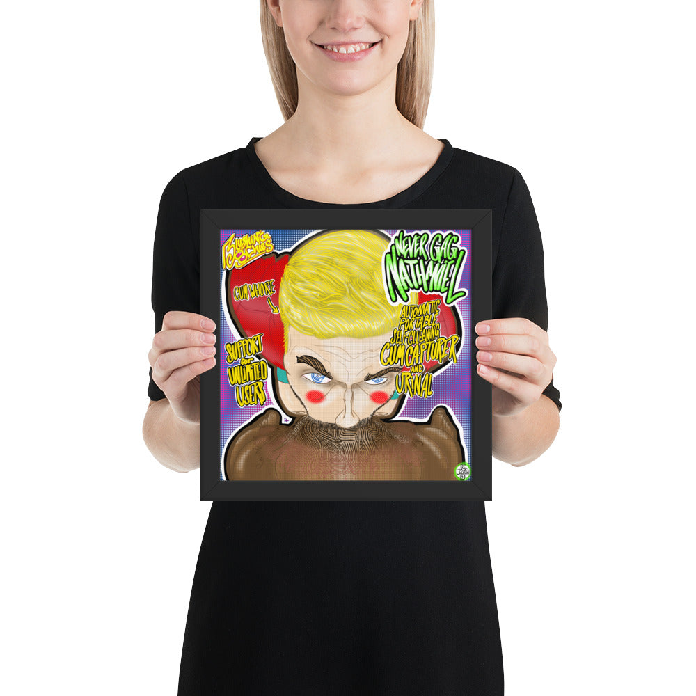Never Gag Nathaniel - Framed Poster, Renewable Ayous Wood .75" Black