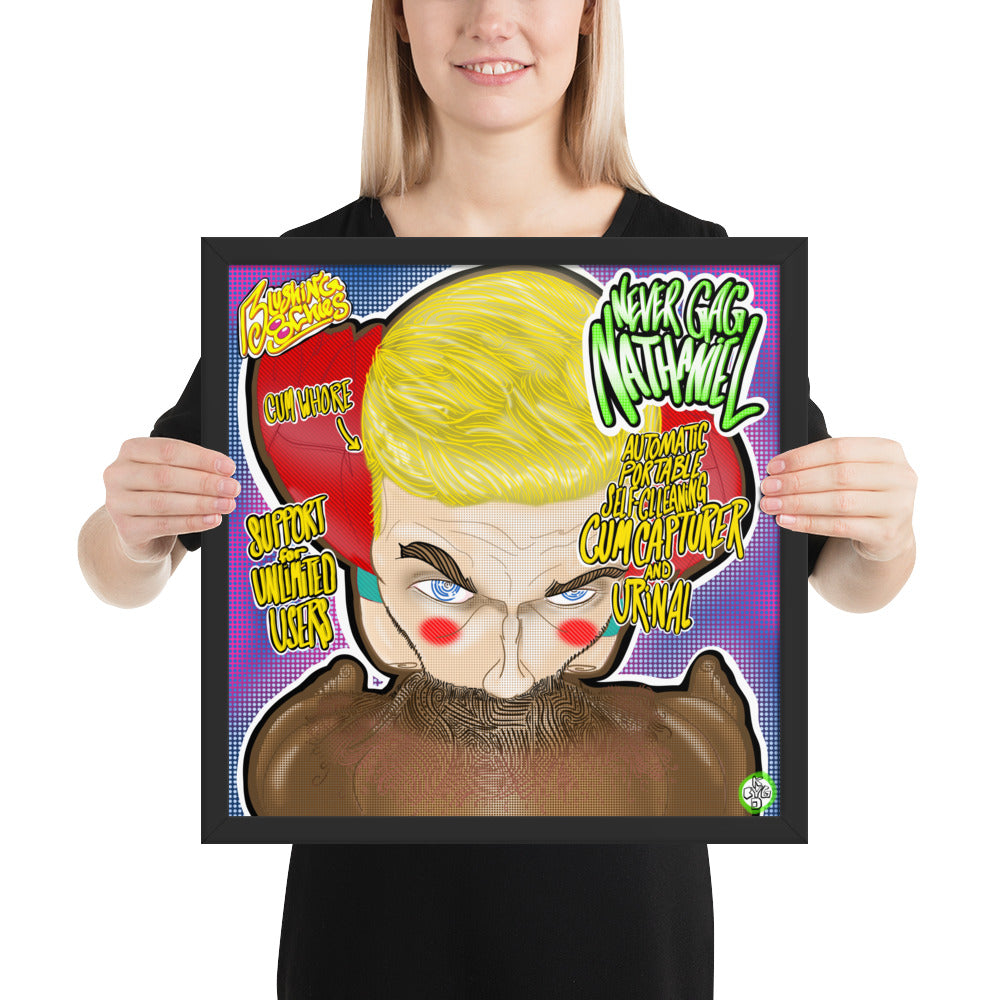 Never Gag Nathaniel - Framed Poster, Renewable Ayous Wood .75" Black